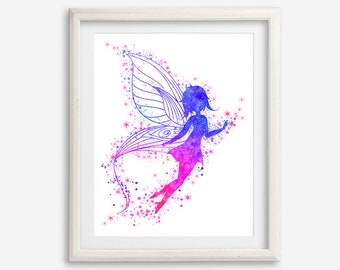 Fairy Print Art Watercolor Printable Poster Fairytale Artwork Painting Princess Nursery Wall Art Girls Kids Room Wall Decor Birthday Gift