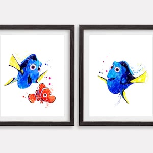 Nemo Acquerello Arte Stampa Pesce Marlin Stampabile Poster Opera Pittura Nursery Wall Art Kids Room Wall Decor Pesce Compleanno Regalo Baby Shower