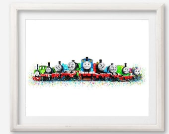 Thomas and Friends Art Print Watercolor Poster Thomas Printable Gordon Henry Paintng Kids Room Wall Decor Nursery Wall Art Birthday Gift Art
