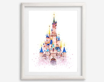 Magic Kingdom Art Print Magic Castle Watercolor Poster Princess Castle Printable Tale Castle Painting Nursery Wall Art Kids Room Wall Decor