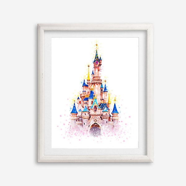 Zauberreich Kunstdruck Zauberburg Aquarell Poster Prinzessin Schloss Druckbares Märchen Schloss Gemälde Kinderzimmer Wandkunst Kinderzimmer Wanddekoration