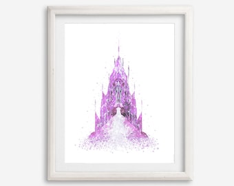 Princess Castle Art Print Watercolor Kids Room Wall Decor Castle Printable Poster Artwork Girls Wall Art Gift Pink Castle Nursery Wall Art