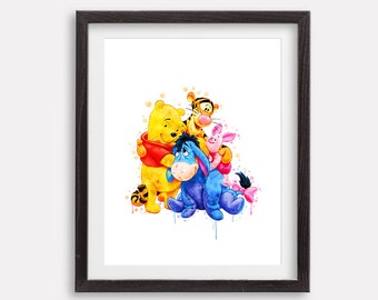 くまのプーさんと仲間たち 水彩画ポスター くまのプーさんファミリー