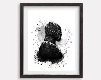 Black Panther Aquarell Kunstdruck Malerei Poster Wakanda T'Challa Superheld Kinderzimmer Wand Dekor Kinderzimmer Wandkunst Geburtstag Geschenk Kunstwerk