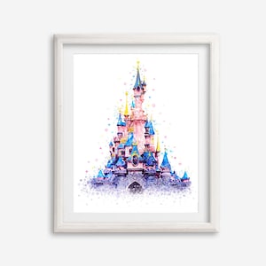 Magic Kingdom Watercolor Princess Castle Art Print Poster Fairytale Castle Printable Mause Artwork Nursery Wall Art Kids Room Wall Decor