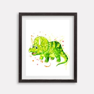Dinosaur Triceratops Watercolor Art Print Poster Jurassic Animals Wall Art Horned Dinosaur Artwork Kids Dinosaur Art Boy Room Wall Decor