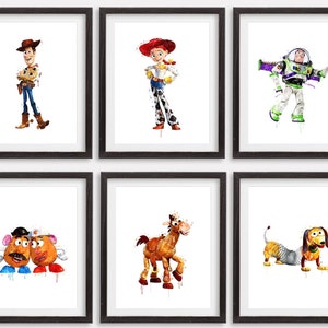 Toy Story Art Prints Watercolor Poster Woody Buzz Printable Artwork Toy Story Painting Nursery Wall Art Kids Room Decor Toys Pictures Print