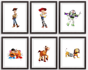 Toy Story Art Prints Watercolor Poster Woody Buzz Printable Artwork Toy Story Painting Nursery Wall Art Kids Room Decor Toys Pictures Print