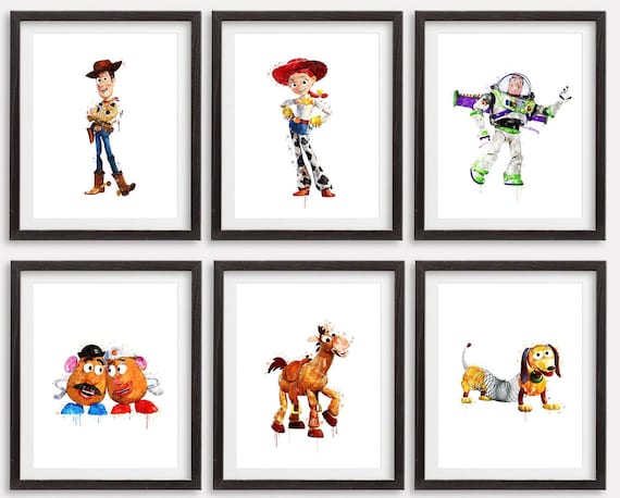 トイストーリー アートプリント 水彩画ポスター ウッディバズ 印刷可能