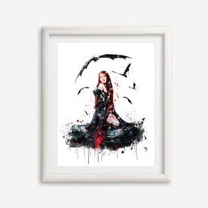 Vampire Watercolor Art Print, Vampire Poster Printable, Halloween Wall Decor ,Gothic Wall Art ,Famale Vampire Poster, Halloween Poster, jpg