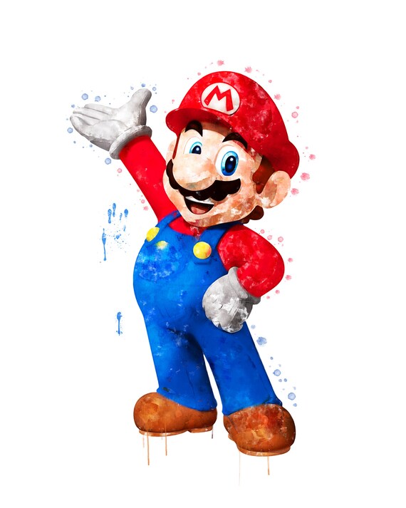 マリオ水彩アートプリント ウォールアート 印刷可能なポスター