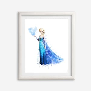 Frozen Princess Elsa Print Watercolor Poster Frozen Printable Artwork Painting Baby Rommm Wall Art Nursery Wall Decor Kids Room Decor Gift