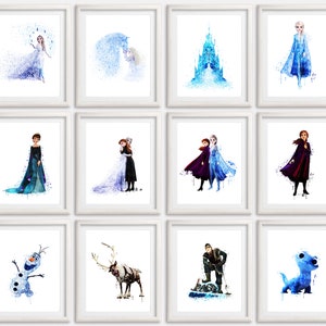 Frozen 2 Watercolor Art Print Printable Poster Set12 Frozen Elsa Anna Olaf Artwork Painting Girl Room Wall Decor Nursery Wall Art Gift
