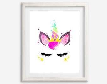 Unicorn Watercolor Art Print Printable Poster Unicorn Halmet Artwork Painting Nursery Wall Art Kids Wall Decor Birthday Gift Baby Shower