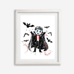 Vampire Watercolor Art Print Poster Printable Halloween Wall Decor Cute Vampire Poster Halloween for kids Nursery Wall Art Happy Halloween