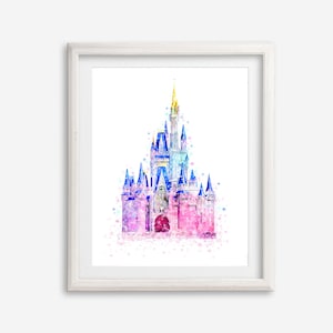 Magic Kingdom Poster Art Print Watercolor Magic Castle  Printable Painting Princess Castle Artwork Nursery Wall Art Kids Room Wall Decor