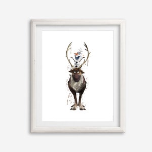 Frozen 2 Watercolor Art Print Sven and Olaf Printable Poster Princess Elsa Olaf Painting Nursery Wall Art Birthday Gift Kids Room Wall Decor
