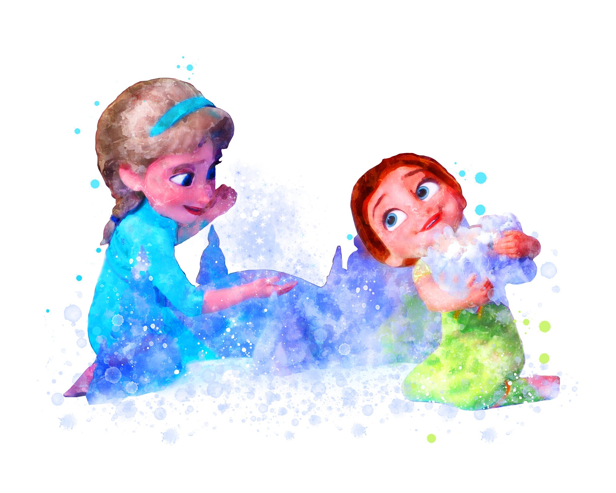 Enfant Elsa Anna Art Imprimer Aquarelle Frozen Youth Elsa Anna