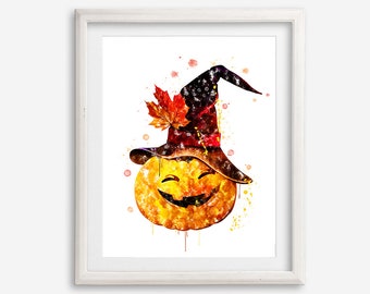 Pumpkin Watercolor Art Print Poster Printable Halloween Pumpkin Artwork Painting Wall Decor Halloween Party Decoration Jack O Lantern Art