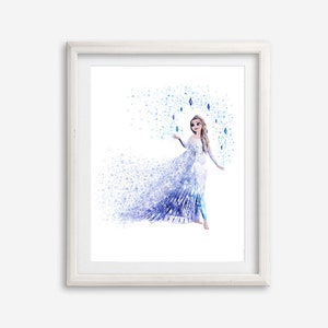 Frozen 2 Elsa Acquerello Arte Stampa Poster Stampabile Principessa Anna ed Elsa Stampa Pittura Asilo nido Arte da parete Frozen 2 Bambini Camera Wall Decor