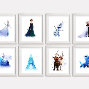 Frozen 2 Aquarell Kunstdruck Set 8 druckbares Poster Prinzessin Elsa Anna Bruni Paintin Kunstwerk Frozen Girl Room Wand Dekor Kinderzimmer Wandkunst