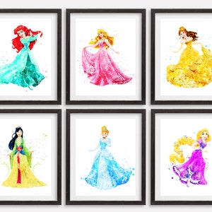 Princess Art Print Watercolor Poster Artwork Painting Princess Printable Room Wall Decor Birthday Gift Nursery Wall Art Kids Room Wall Decor