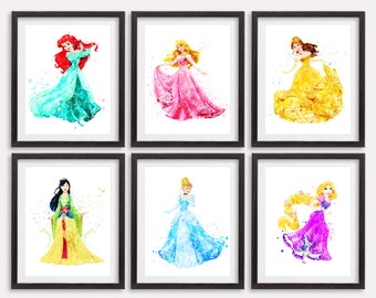 Princess Art Print Watercolor Poster Artwork Painting Princess Printable Room Wall Decor Birthday Gift Nursery Wall Art Kids Room Wall Decor