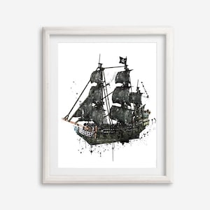 Pirate Ship Watercolor, Pirate Ship Poster, Pirate Printable, Pirate Ship Art Print, Nautical Sea Art, Kids Room Wall Decor, Wall Art, Gift