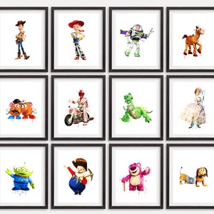Toy Story Set 12 impresión acuarela imprimible woody cartel Jessie arte pintura historia de juguete ilustraciones kids room decor nursery wall art