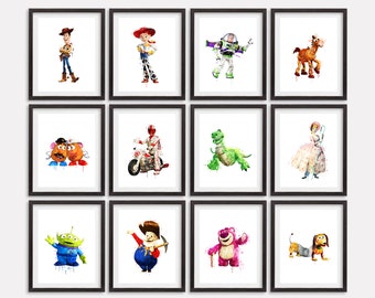 Toy Story Set 12 Print Watercolor Printable Woody Poster Jessie Artwork Painting Toy Story Illustrations Kids Room Decor Nursery Wall Art