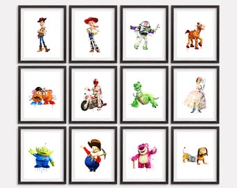 Toy Story Set 12 Print Watercolor Printable  Woody Poster Jessie Artwork Painting Toy Story Illustrations Kids Room Decor Nursery Wall Art