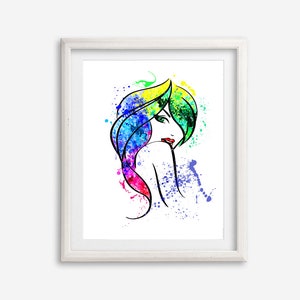 Woman Art Print Watercolor Poster Woman Face Printable Hair Painting Hair Salon Wall Decor Office Wall Art Beauty Pictures Bedroom Wall Art