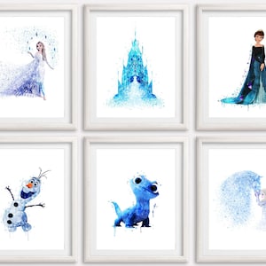 Frozen 2 Watercolor Art Print Set6 Printable Poster Princess Anna and Elsa Print Olaf Painting Nursery Wall Art Girl Room Wall Decor Gift
