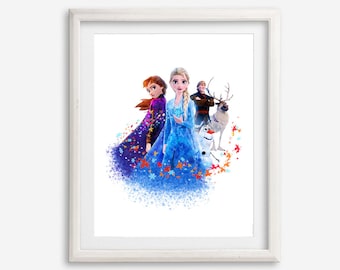 アナと雪の女王2 水彩画アートプリント 印刷可能なポスター プリンセス