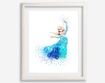 Frozen Queen Elsa With Glasses Art Print Watercolor Princess Elsa Poster Digital Printable Nursery Wall Art Girl Room Wall Decor Oftalmoloji