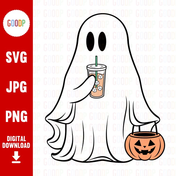 Ghost Drinking Coffee, Halloween Coffee Png, Boo Sheet Png, Trendy Halloween Svg, Cute Ghost Png, Svg Digital Download, Instant Downloads