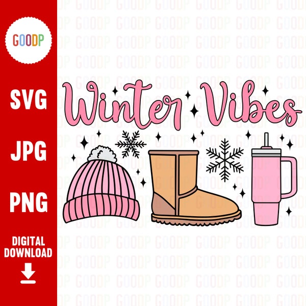 Winter Vibes Png, Christmas Png, Winter Png, Preppy Christmas Svg, Svg Files For Cricut, Digital Download, Instant Download