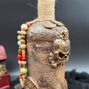 Upcycled Pirate Rum Bottle Decanter: Treasure Map Bar Decoration