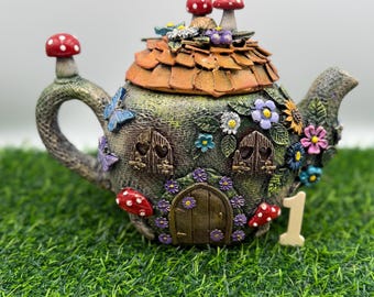 Whimsical Fairy House Teapot: Handcrafted Cottage Garden Decor
