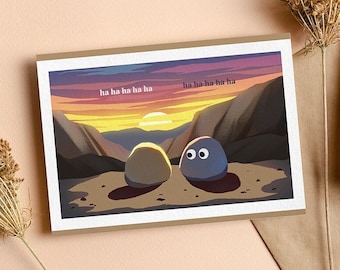 Everything Everywhere All At Once | Rocks Laughing Scene | Cartoon Artwork Print | Movie Memorabilia | Retro Colourful Home Decor