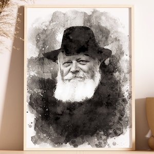 The Lubavitcher Rebbe, Judaism, Chabad Art for Jewish Home. Premium Canvas and Print, Original Watercolour Painting Print, Unique Judaica