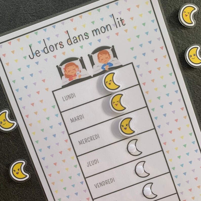 Tableau de motivation dormir dans son lit - Créatrice ETSY : Just4kidsbymimi