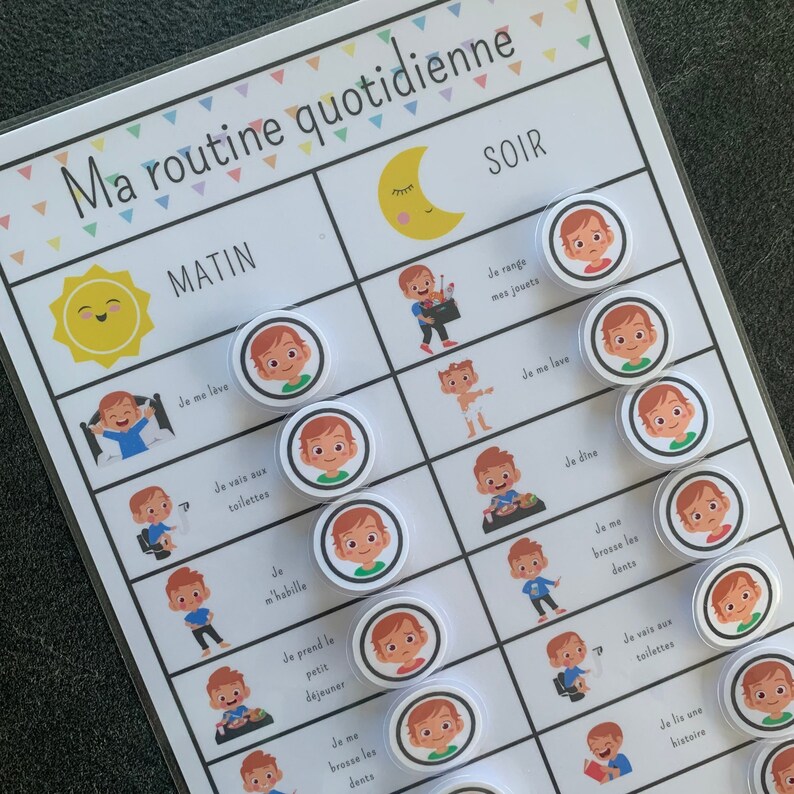 Tableau de motivation routine matin et soir - Créatrice ETSY : Just4kidsbymimi