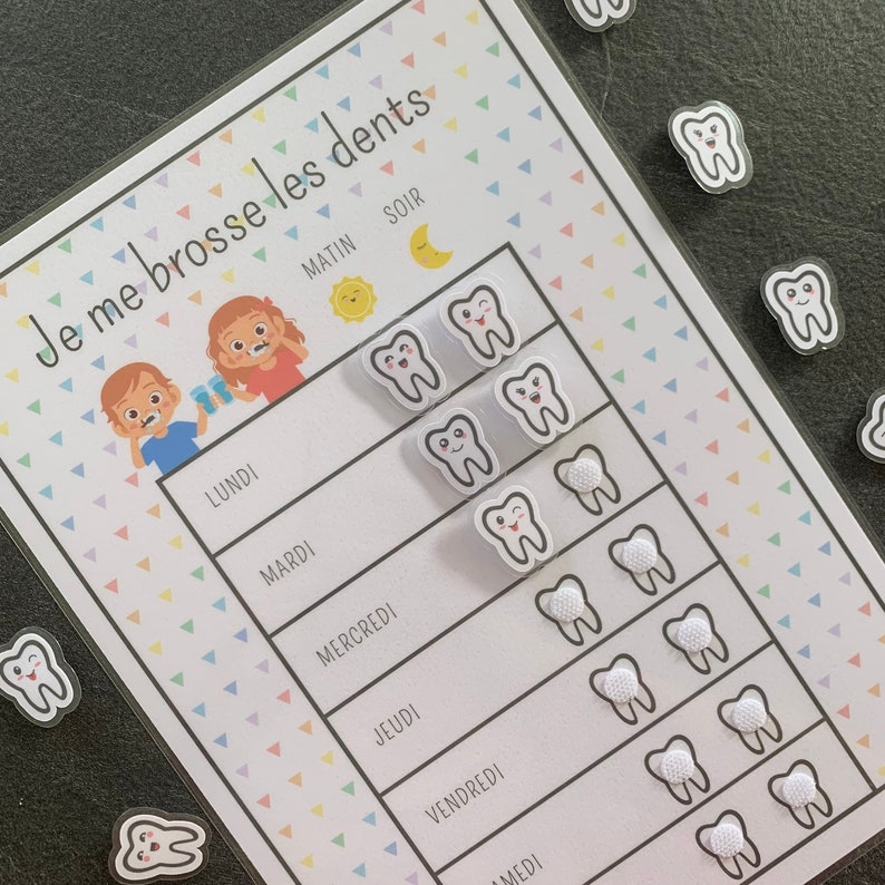 Tableau de motivation au brossage des dents - Créatrice ETSY : Just4kidsbymimi
