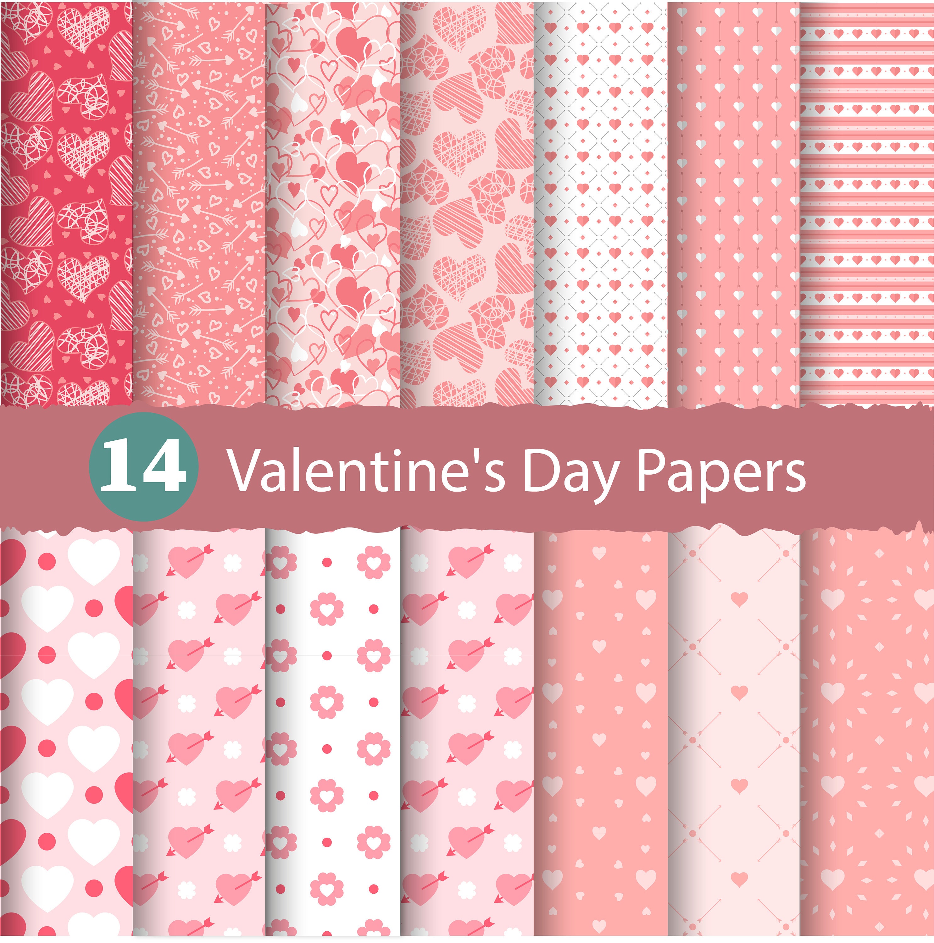 Valentine Digital Paper Pack, Valentine Scrapbook Paper, Patterned Digital  Papers, Valentine Patterns, DIY Valentine Party, P457 