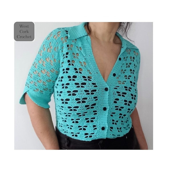 Crochet pdf pattern lace butterfly shirt, summer top