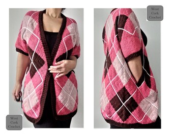 Crochet pdf easy argyle cardigan, coatigan, jacket, duster