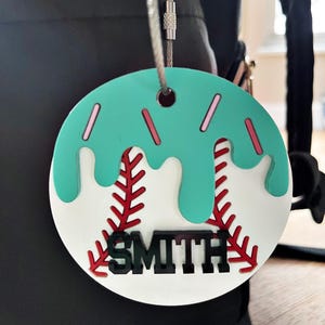 Baseball ice cream drip bag tag, personalized baseball keychain, acrylic baseball bag tag, baseball drip bag tag, respect the drip bag tag