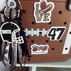 Football bag tag, bag charm, acrylic bag tag, sports bag tag, football charm, initial tag, bogg bag tag, sports team tassel, football tassel