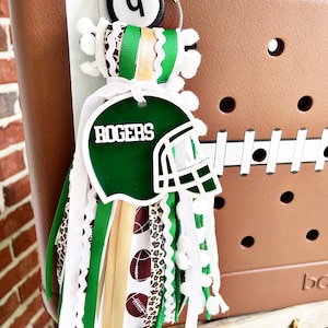 Football bag tag, bag charm, acrylic bag tag, sports bag tag, football charm, initial tag, bogg bag tag, sports team tassel, football tassel